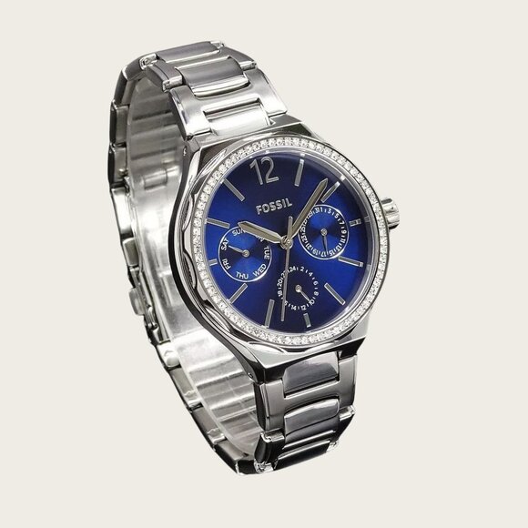 Fossil BQ3720 Multi function Silver Tone Stainless Steel Blue Dial Watch - Picture 2 of 5